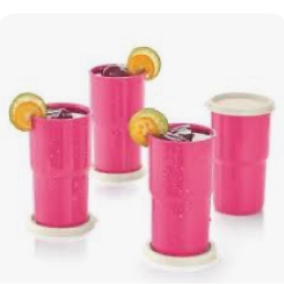 Tupperware 12oz Watermelon Tumblers Set of four with white covers NEW/NOT pink - Picture 2 of 5
